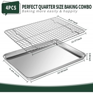 Quarter Sheet Pan with Cooling Rack Set [2 Baking Sheets + 2 Baking Racks], CEKEE Stainless Steel Cookie Sheets for Baking and Wire Rack - Rust & Warp Resistant & Nonstick, Size 12 x 9.8 x 1 Inch