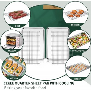 Quarter Sheet Pan with Cooling Rack Set [2 Baking Sheets + 2 Baking Racks], CEKEE Stainless Steel Cookie Sheets for Baking and Wire Rack - Rust & Warp Resistant & Nonstick, Size 12 x 9.8 x 1 Inch