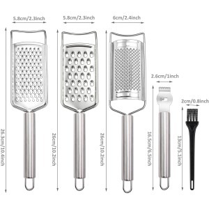 Tongjude Stainless Steel Cheese Grater Set, Set of 5 Kitchen Grater & Peeler & Slicer, Lemon Zester with Cleaning Brush for Vegetable, Fruit, Chocolate