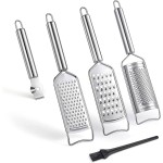 Tongjude Stainless Steel Cheese Grater Set, Set of 5 Kitchen Grater & Peeler & Slicer, Lemon Zester with Cleaning Brush for Vegetable, Fruit, Chocolate