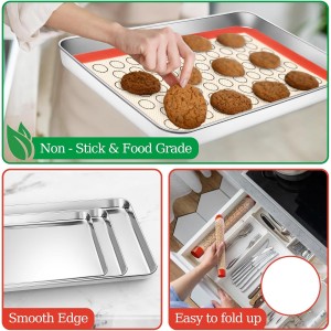Baking Sheet with Silicone Baking Mat Set,CEKEE Stainless Steel Baking Sheet Pan Tray, Cookie Sheets for Baking, 6PCS Baking Supplies Bakeware Sets for Oven Making Cookies, Macaroons, Bread