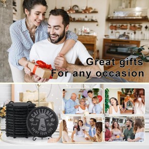 Slate Coasters with Holder, MAPRIAL 4 Inch Coaster Set of 12 Round Black Slate Stone DIY Coasters with Anti-Scratch Backing for Halloween Christmas, Bar, Kitchen, Home Decor, Gifts for Mom, Dad