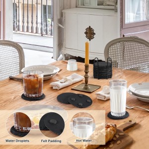 Slate Coasters with Holder, MAPRIAL 4 Inch Coaster Set of 12 Round Black Slate Stone DIY Coasters with Anti-Scratch Backing for Halloween Christmas, Bar, Kitchen, Home Decor, Gifts for Mom, Dad