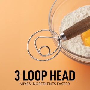 Zulay Kitchen 13 Inch Danish Dough Whisk - Large Wooden Danish Whisk For Dough With Stainless Steel Ring - Traditional Dutch Whisk Baking Tool For Bread, Batter, Cake, Pastry (Ashwood)