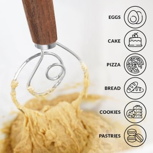 Zulay Kitchen 13 Inch Danish Dough Whisk - Large Wooden Danish Whisk For Dough With Stainless Steel Ring - Traditional Dutch Whisk Baking Tool For Bread, Batter, Cake, Pastry (Ashwood)