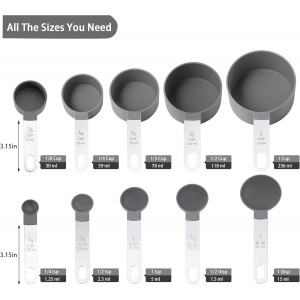 Measuring Cups and Spoons Set of Huygens Kitchen Gadgets 10 Pieces, Stackable Stainless Steel Handle Measuring Cups for Measuring Dry and Liquid Ingredient (Gray)