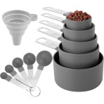 Measuring Cups and Spoons Set of Huygens Kitchen Gadgets 10 Pieces, Stackable Stainless Steel Handle Measuring Cups for Measuring Dry and Liquid Ingredient (Gray)