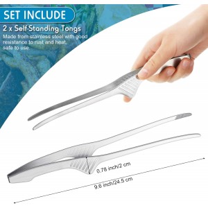 Patelai 2 Pieces Korean and Japanese BBQ Tongs Non Slip Cooking Utensils Stainless Steel Tongs for Serving Food, Salad, Camping, Barbecue, Buffet, Oven with Support Stand (Silver)