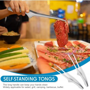 Patelai 2 Pieces Korean and Japanese BBQ Tongs Non Slip Cooking Utensils Stainless Steel Tongs for Serving Food, Salad, Camping, Barbecue, Buffet, Oven with Support Stand (Silver)