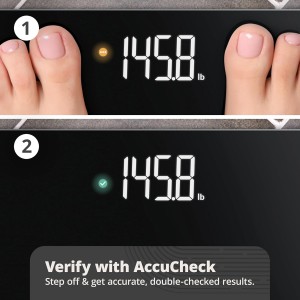Greater Goods AccuCheck Digital Scale for Body Weight - Accurate Digital Bathroom Scale with High-Precision Sensors, Large Easy-to-Read Backlit Display, 400 lb Capacity, Auto Step-On (Black)