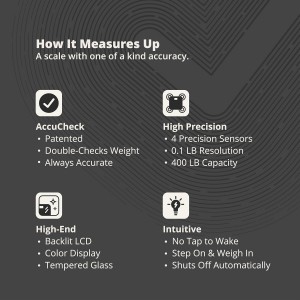 Greater Goods AccuCheck Digital Scale for Body Weight - Accurate Digital Bathroom Scale with High-Precision Sensors, Large Easy-to-Read Backlit Display, 400 lb Capacity, Auto Step-On (Black)