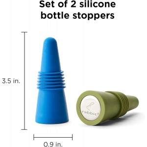 Rabbit Wine and Beverage Bottle Stoppers with Grip Top (Blue, Set of 2)