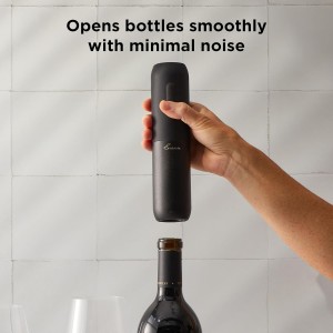 Rabbit Electric Corkscrew Wine Opener - Push Button Automatic Bottle Opener, Compact Design, Opens Bottles Quietly, Stores Vertically or Horizontally, Black