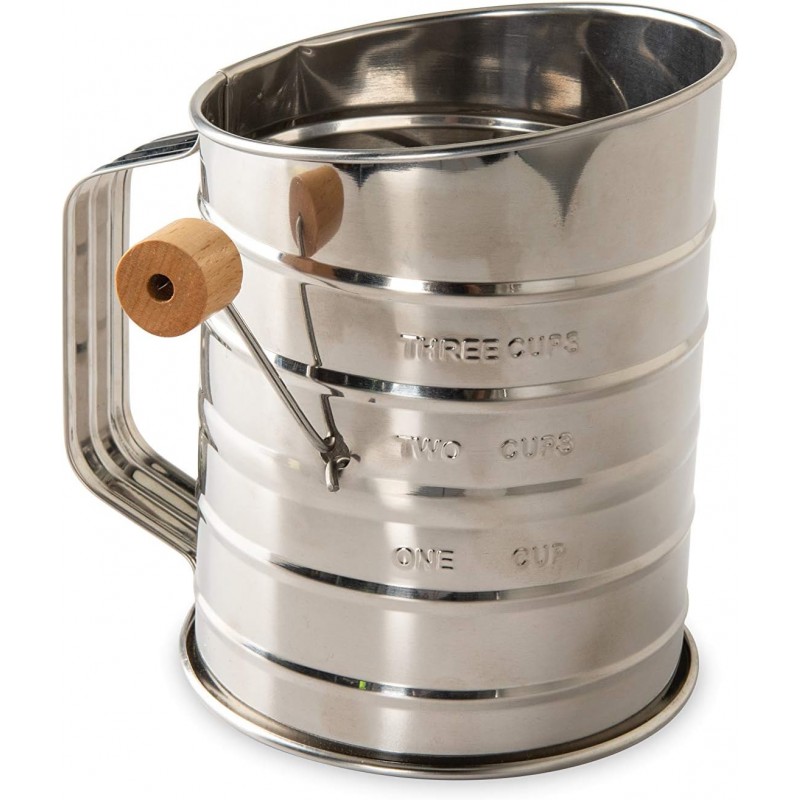 Nordic Ware Flour Sifter, 3-Cup Stainless Steel Flour Sifter, Rotary Design, Baking Accessories For Sifting Dry Ingredients & Powdered Sugar