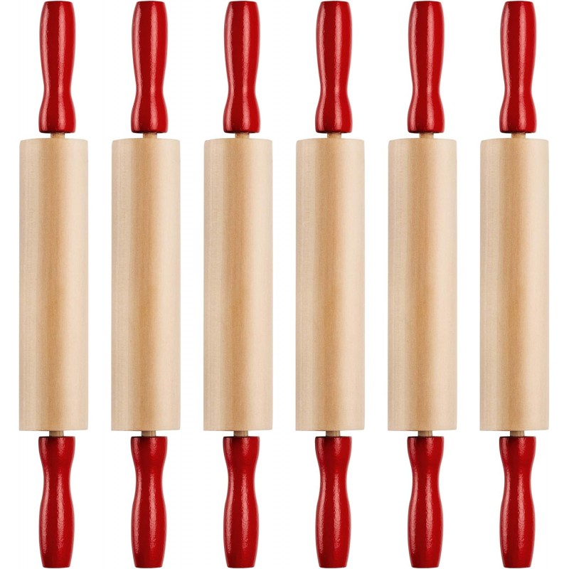 Mini Rolling Pin 7.5 Inch (6 Pack) Kids Rolling Pin Set for Play Dough Accessories Small Pin for Dough - Wooden Rolling Pins For Baking With Handles for Foods, Baking Supplies, And Playtime