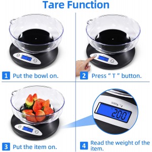 THINKSCALE Digital Kitchen Scale, Highly Accurate 5000g/11lb x 0.1oz, Food Scale for Cooking, Baking and Weight Loss, Kitchen Scale with Bowl 2 Modes and Tare Features, Back-lit LCD Display