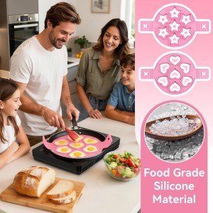2PCS Pancake Maker Mold, 7 Cavity Star/Heart Shape Nonstick Reusable Silicone Egg Mold Ring with Handle Kitchen Cooking Baking Tools for Muffin Fried Egg Burger