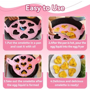 2PCS Pancake Maker Mold, 7 Cavity Star/Heart Shape Nonstick Reusable Silicone Egg Mold Ring with Handle Kitchen Cooking Baking Tools for Muffin Fried Egg Burger