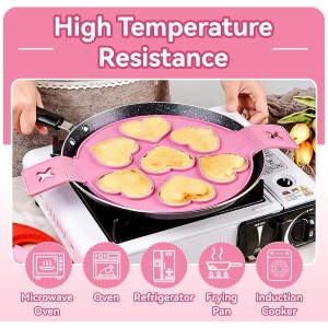 2PCS Pancake Maker Mold, 7 Cavity Star/Heart Shape Nonstick Reusable Silicone Egg Mold Ring with Handle Kitchen Cooking Baking Tools for Muffin Fried Egg Burger