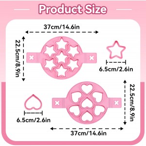 2PCS Pancake Maker Mold, 7 Cavity Star/Heart Shape Nonstick Reusable Silicone Egg Mold Ring with Handle Kitchen Cooking Baking Tools for Muffin Fried Egg Burger