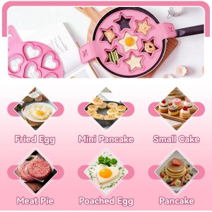 2PCS Pancake Maker Mold, 7 Cavity Star/Heart Shape Nonstick Reusable Silicone Egg Mold Ring with Handle Kitchen Cooking Baking Tools for Muffin Fried Egg Burger
