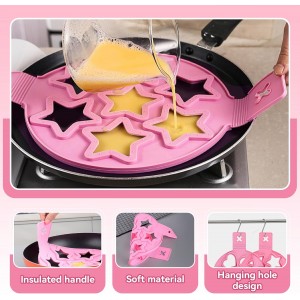 2PCS Pancake Maker Mold, 7 Cavity Star/Heart Shape Nonstick Reusable Silicone Egg Mold Ring with Handle Kitchen Cooking Baking Tools for Muffin Fried Egg Burger