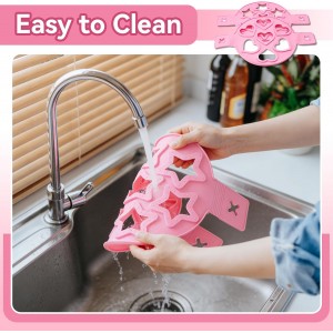 2PCS Pancake Maker Mold, 7 Cavity Star/Heart Shape Nonstick Reusable Silicone Egg Mold Ring with Handle Kitchen Cooking Baking Tools for Muffin Fried Egg Burger