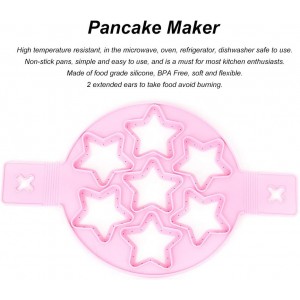 2PCS Pancake Maker Mold, 7 Cavity Star/Heart Shape Nonstick Reusable Silicone Egg Mold Ring with Handle Kitchen Cooking Baking Tools for Muffin Fried Egg Burger
