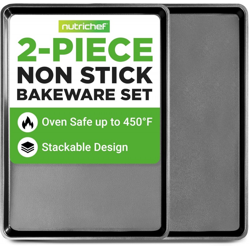 NutriChef 2-Piece XL Mega Cookie Sheet Baking Pans Set - 22