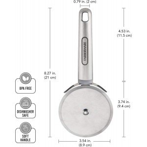Farberware Professional Stainless Steel Soft Handle Comfort Grip Pizza Wheel for Cutting Pizza, Desserts and More, Dishwasher Safe, Hanging Hole for Easy Storage, 8.5-Inch, Gray