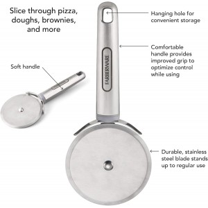 Farberware Professional Stainless Steel Soft Handle Comfort Grip Pizza Wheel for Cutting Pizza, Desserts and More, Dishwasher Safe, Hanging Hole for Easy Storage, 8.5-Inch, Gray