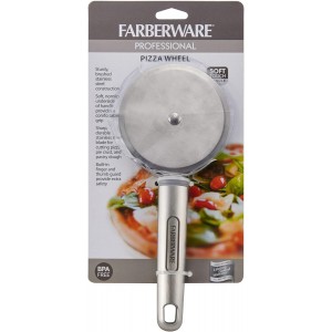 Farberware Professional Stainless Steel Soft Handle Comfort Grip Pizza Wheel for Cutting Pizza, Desserts and More, Dishwasher Safe, Hanging Hole for Easy Storage, 8.5-Inch, Gray