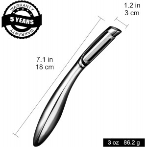 Vegetable Peeler, Premium Stainless Steel Potato Peeler, High Tensile Ultra Sharp Blade Fruit and Food Slicer, I Shaped with Ergonomic Non-Slip Handle, Dishwasher Safe with 5 Years Warranty