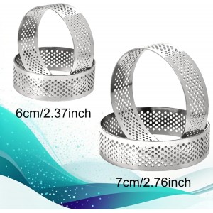 10 Pcs 2.37 Inch 304Stainless Steel Tart Ring, Heat-Resistant Perforated Cake Mousse Ring, Round Ring Baking doughnut tools (6cm)
