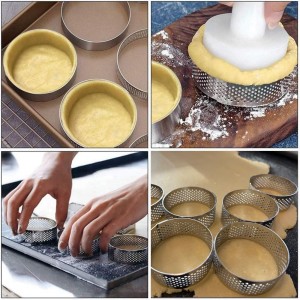 10 Pcs 2.37 Inch 304Stainless Steel Tart Ring, Heat-Resistant Perforated Cake Mousse Ring, Round Ring Baking doughnut tools (6cm)