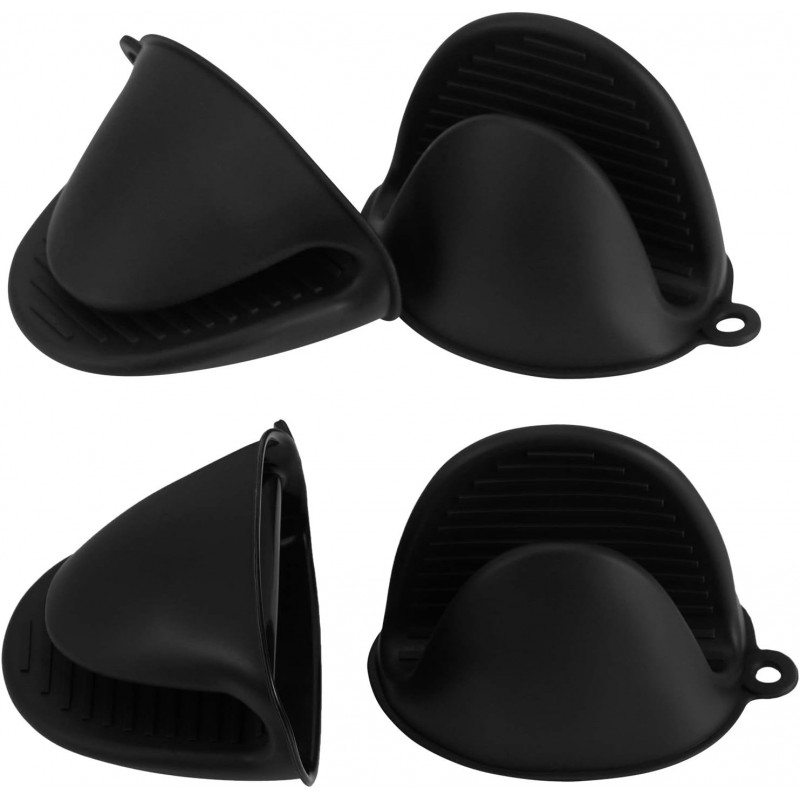 Vaincre 4PCS Silicone Oven Mitts Heat Resistant, Silicone Potholders for Kitchen, Mini Rubber Oven Glove Kitchen Mittens, Cute Cooking Mitts (Black and Black)