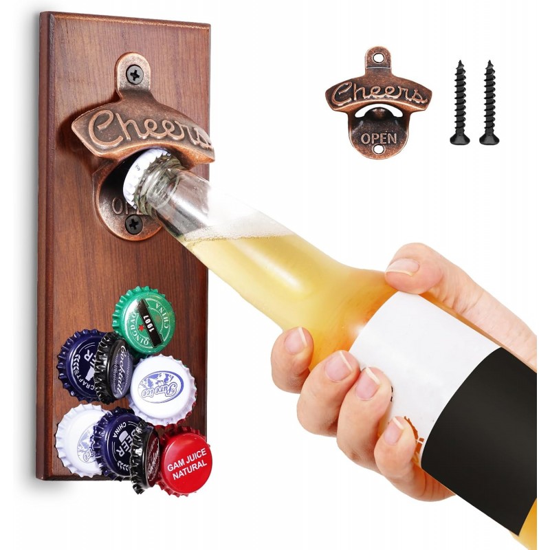 Gifts for Men Dad, Magnetic Beer Bottle Opener Wall Mounted with Auto Catch, Unique Beer Gifts for Men Him Boyfriend Grandpa Husband Uncle, Cool Gadgets for Birthday Housewarming Presents