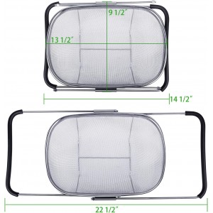 Tiawudi 6-Quart Large Over The Sink Colander, Heavy Duty 40% Thicker 18/8 Stainless Steel Fine Mesh Strainer Basket with Expandable Rubber Grip Handles - Strain, Drain, Rinse Fruits, Vegetables