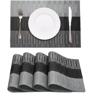 HeloHo Black Placemats Set of 4 Heat-Res...