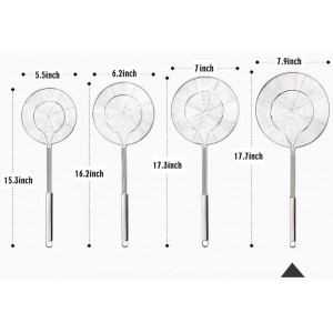 YFWOOD 7.9 Inch Spider Strainer Skimmer, Reinforced Double Coil Wire Skimmer with Large Handle Solid Stainless Steel Strainer Ladle for Cooking and Frying (1 - Piece)