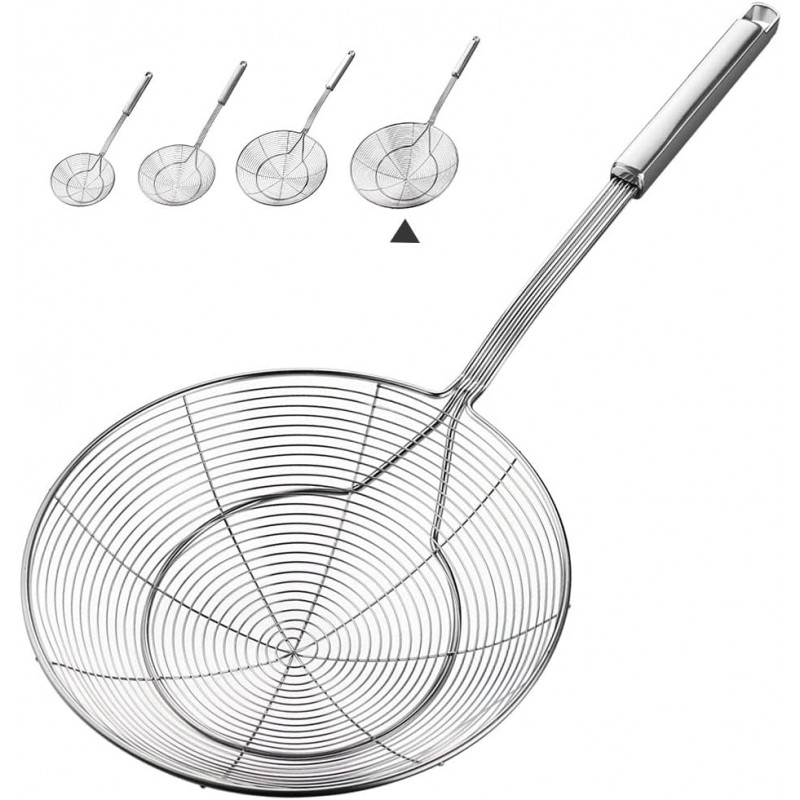 YFWOOD 7.9 Inch Spider Strainer Skimmer, Reinforced Double Coil Wire Skimmer with Large Handle Solid Stainless Steel Strainer Ladle for Cooking and Frying (1 - Piece)