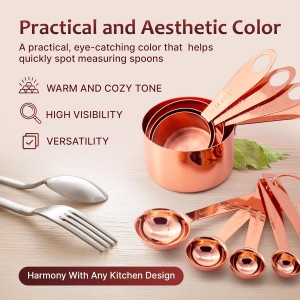 Measuring Cups and Spoons Set of 9, Utensils for Dry and Liquid Ingredients, Copper Kitchen Accessories, Rose Copper Decor for Home, Stackable, Sturdy Stainless Steel