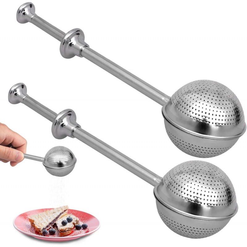 2 Pcs Bakers Dusting Wand for Sugar Flour and Spices, Stainless Steel Flour Duster for Baking, Powdered Sugar Shaker Duster Sifter, Spring-operated Handle for One-handed Operation