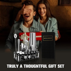 Cocktail Shaker Set, 23-Piece Boston Stainless Steel Bartender Kit with Acrylic Stand & Cocktail Recipes Booklet, Professional Bar Tools for Drink Mixing, Home, Bar, Party (Include 4 Whiskey Stones)