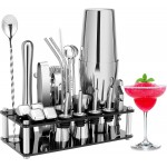 Cocktail Shaker Set, 23-Piece Boston Stainless Steel Bartender Kit with Acrylic Stand & Cocktail Recipes Booklet, Professional Bar Tools for Drink Mixing, Home, Bar, Party (Include 4 Whiskey Stones)