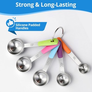 Measuring Cups and Spoons Set Stainless Steel 10 Piece for Cooking and Baking (5 Cups + 5 Spoons, Colorful Handles)
