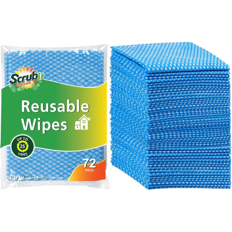 SCRUBIT Reusable Cleaning Wipes, Handy Wipes for Kitchen and Office - Dish Cloths for Washing Dishes - Multi Purpose Disposable Cleaning Towels (12 x 20 in) 72 Pack (Blue)