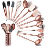 Copper Kitchen Utensils Set,13 Pieces Stainless Steel Cooking Utensils Set With Titanium Rose Gold Plating,Kitchen Tools Set With Utensil Holder For Non-Stick Cookware Dishwasher Safe (13 Packs)