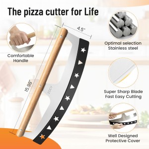 Pizza Cutter Rocker with Wooden Handles & Protective Cover by Zocy, 16