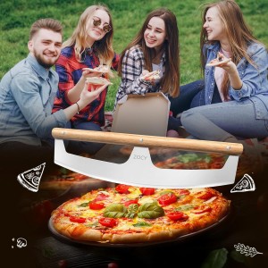 Pizza Cutter Rocker with Wooden Handles & Protective Cover by Zocy, 16